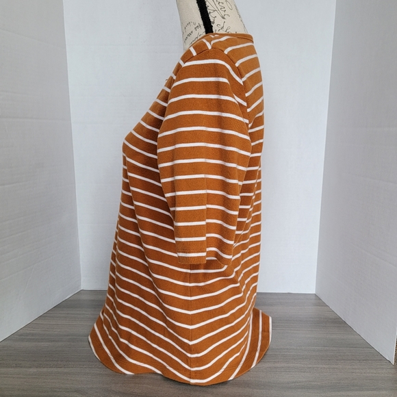Lands' End Orange & White Striped Quarter Button Short Sleeve Cotton Top - Sz L - Picture 3 of 7